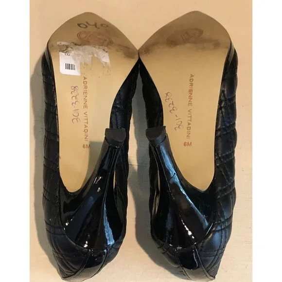 Women's Adrienne Vittadini Shoes Jantine Black Quilted Leather Heels Size 6M - Picture 7 of 12